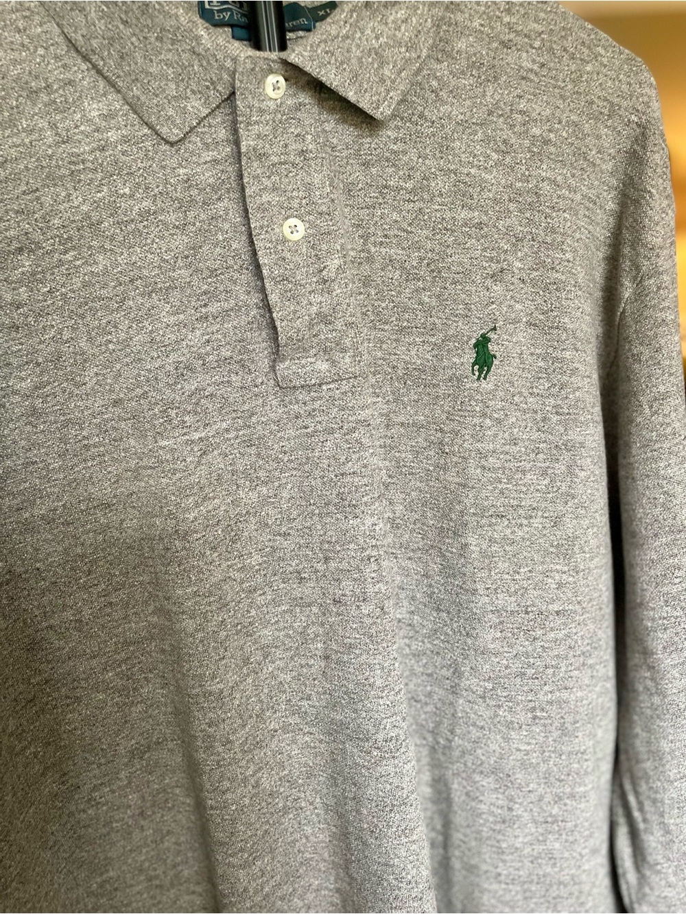 Ralph Lauren Heather Gray Long-Sleeve Polo with Green Pony,‎ Men’s XL - Picture 2 of 4